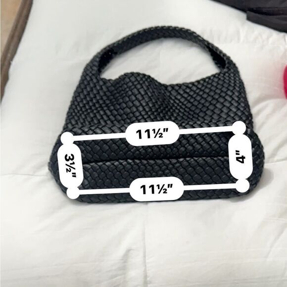 Large Black Woven Vegan Leather Shoulder Bag with magnetic closure- NWOT! - Picture 12 of 14